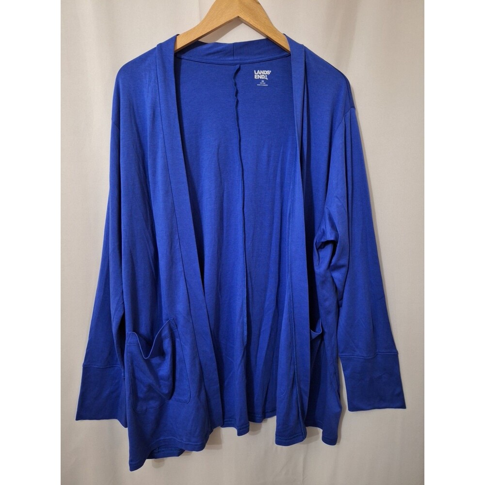 Lands End Cardigan Women Plus 2X Open Front V-Neck Long Sleeve Pockets Oeko-Tex